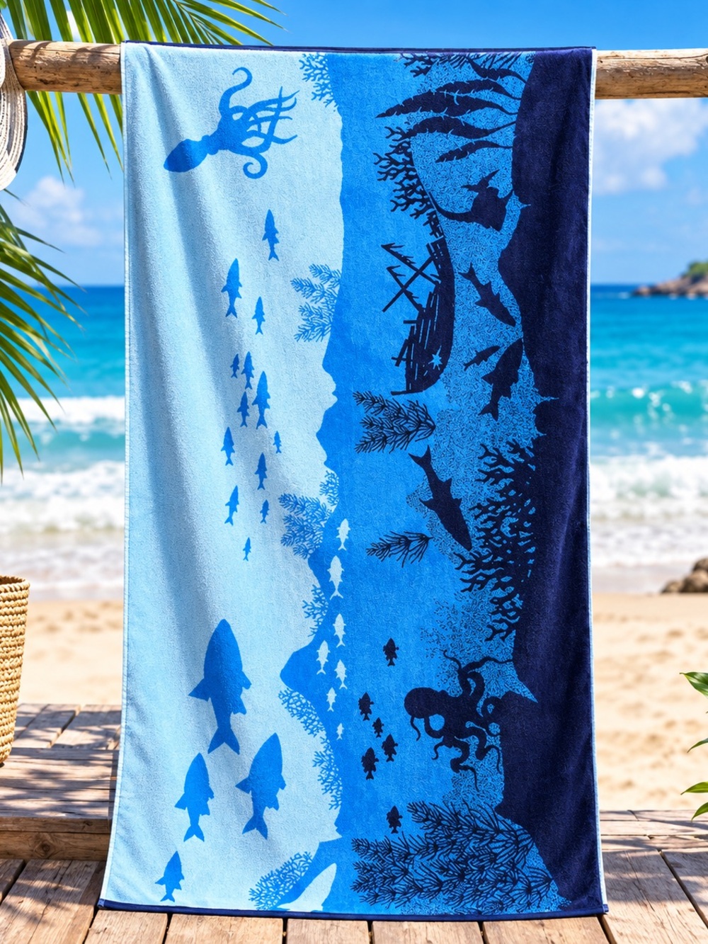 LOFT Kids Ocean Life Beach Towel Blue 30x60 NWT